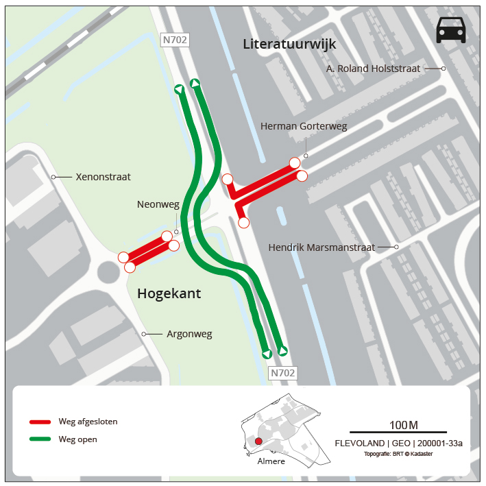 Het doorgaande verkeer op de Hogering rijdt via een bypass langs de werkzaamheden