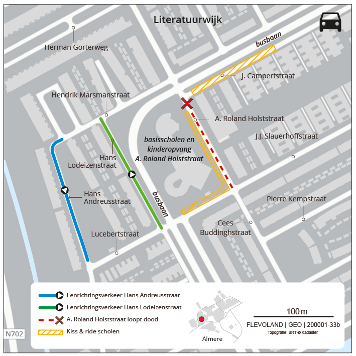 De verkeerssituatie rondom OBS Letterland wijzigt tijdens de afsluiting van de Herman Gortwerweg.